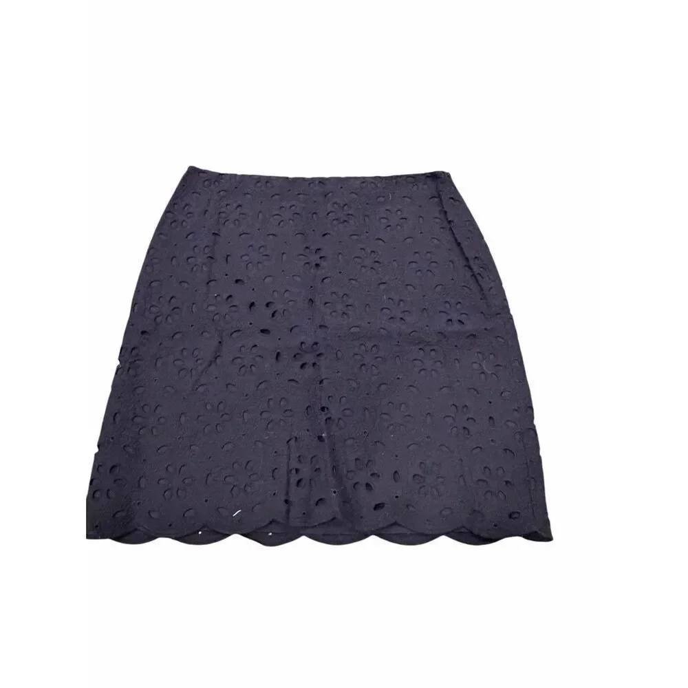 Talbots navy eyelet mini skirt- size 6